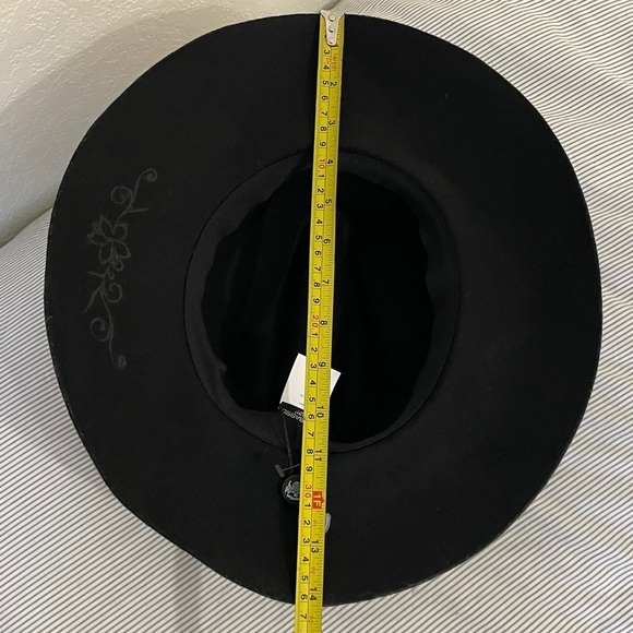 TIRABASSO NWOT 100% Wool Black Wide Brim Hat with Floral Detail, OS - Picture 10 of 12